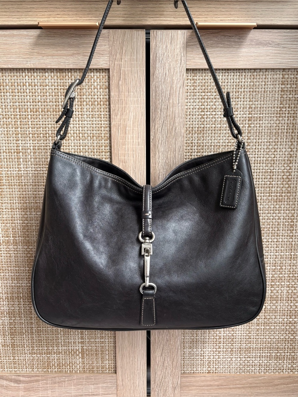 COACH Y2K Vintage Black Leather Hamilton Clip Hobo Shoulder Bag Handbag 7778